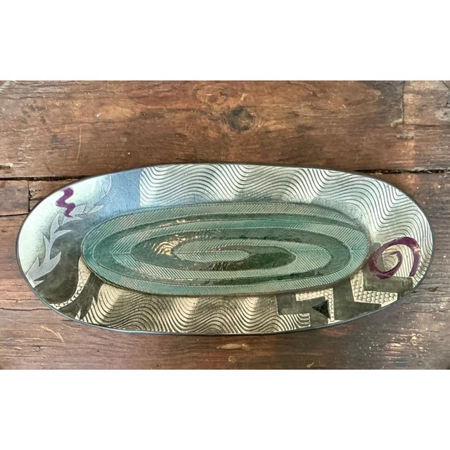 Mid-Century Modern Vintage Geometric Patterned Pottery Tray For Sale - Image 3 of 12