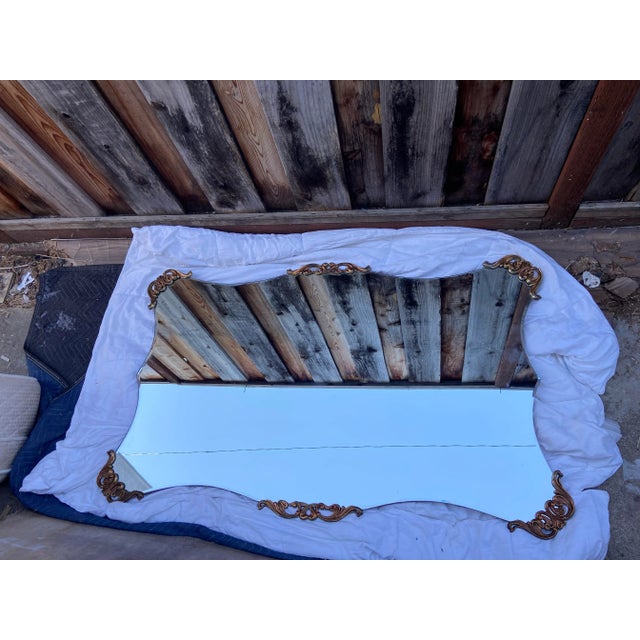 Mid-Century Modern Vintage Mid Century Modern 1940’s Gold Rococo Hollywood Regency Wall Mirror For Sale - Image 3 of 12