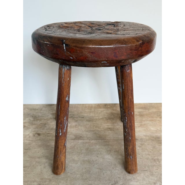 Early 20th C Primitive Round Stool For Sale - Image 4 of 10