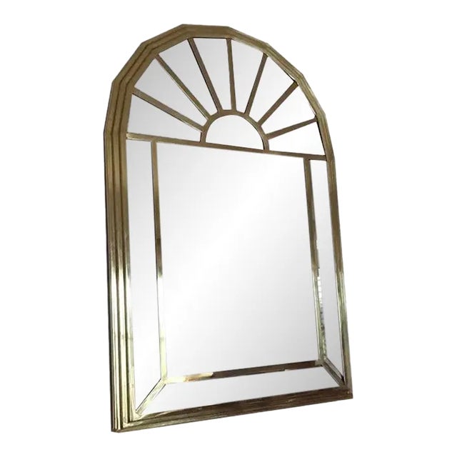 Motivated Seller: 1970s Hollywood Regency Brass Arc Mirror With Beveled Panels For Sale