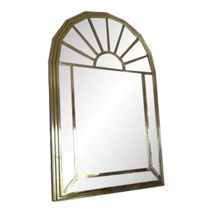 Motivated Seller: 1970s Hollywood Regency Brass Arc Mirror With Beveled Panels