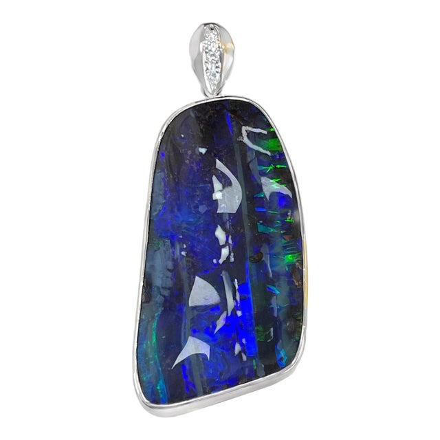 Platinum Large Boulder Opal & Diamond Heavy Pendant For Sale