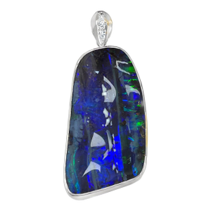 Platinum Large Boulder Opal & Diamond Heavy Pendant