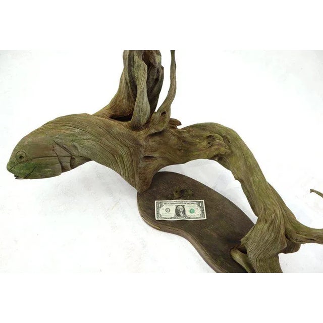 1970s Large Natural Wood Fish Shape Driftwood Sculpture Artist Signed For Sale - Image 5 of 13