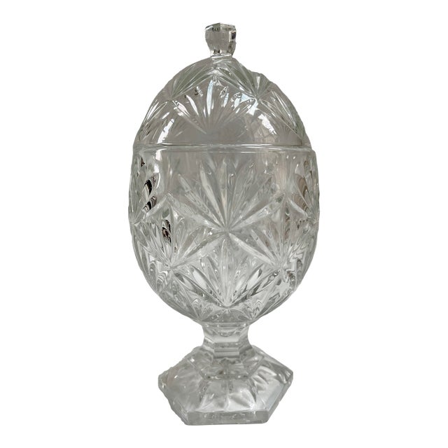 French Vintage Easter Egg-Shaped Crystal Lidded Candy or Nut Dish For Sale