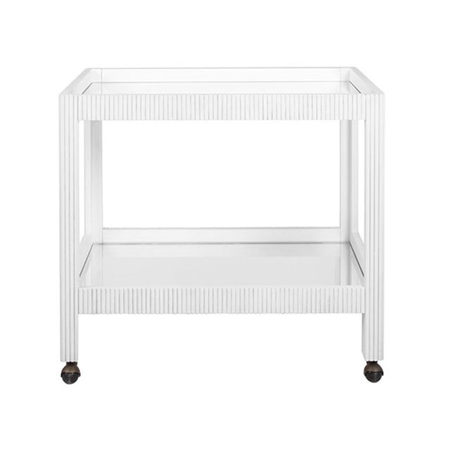 White Matthew Izzo Home Otis Fluted White Washed Oak Bar Cart With For Sale - Image 8 of 8