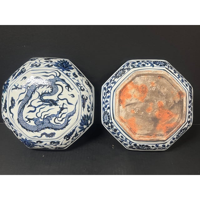 Late 20th Century Late 20th Century Chinese Art Porcelain Blue and White Large Lidded Box For Sale - Image 5 of 10