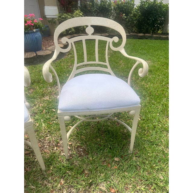 Pair of Vintage Veneman-Style Italian Regency Cast Aluminum Scroll Armchairs For Sale - Image 4 of 7