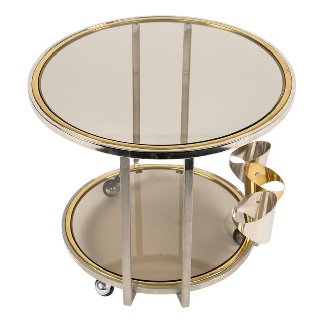 Mid-Century Serving Cart in Brass, Chrome and Glass, Italy, 1970s For Sale