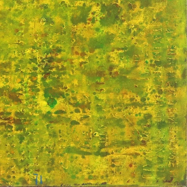 Original Minimalist Modern Abstract Green and Yellow Oil Painting on Canvas by Bernhard Zimmer "Se 33" For Sale In Los Angeles - Image 6 of 8