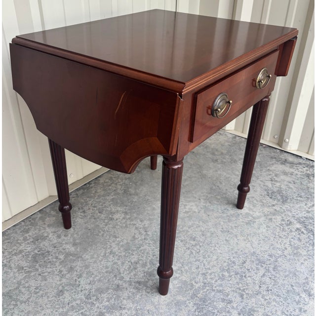 Wood Bombay Company Mahogany Drop-Leaf One-Drawer Side Tables | Federal Style End Tables, a Pair For Sale - Image 7 of 12