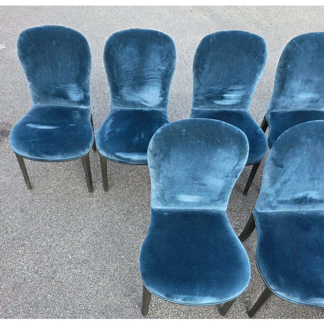 Blue Mid 20th Century Dessin Fournir Companies Set of 12 French Moderne Blue Velvet Upholstered Dining Chairs For Sale - Image 8 of 15