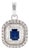 Radiant Emerald-Cut Deep Blue Sapphire & Diamond Halo Pendant in 14k Gold For Sale