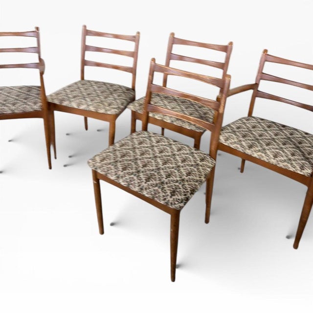 Vintage Ladder-Back Dining Chairs with Floral Tapestry Upholstery & Timber Frames, Set of 5 For Sale - Image 5 of 7