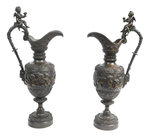 Bronze Ewer Cherub Vases, 1860, Set of 2