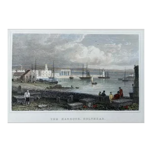 Antique Harbour of Holyhead Wales Handcolored Engraving