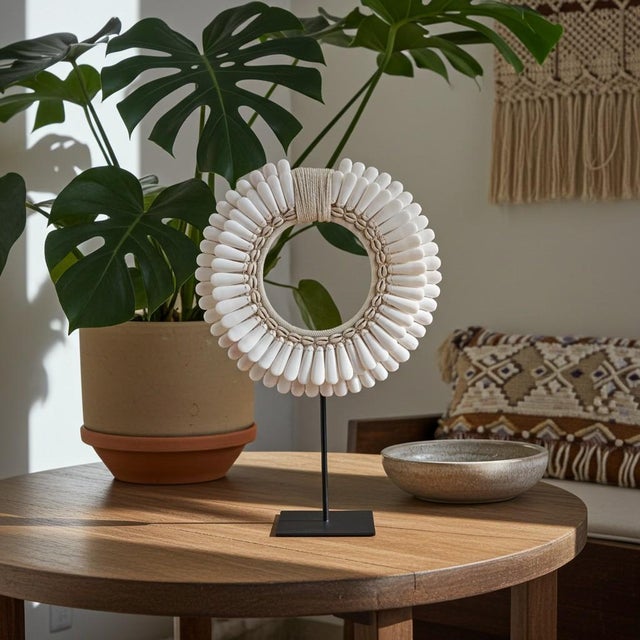 Polished Shell and Macramé Necklace on Stand, Papua New Guinea, Contemporary For Sale - Image 17 of 18