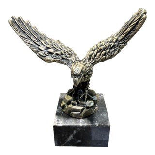Vintage a Lucchesi Signed Italian Eagle Sculpture Marble Base 6.75" For Sale