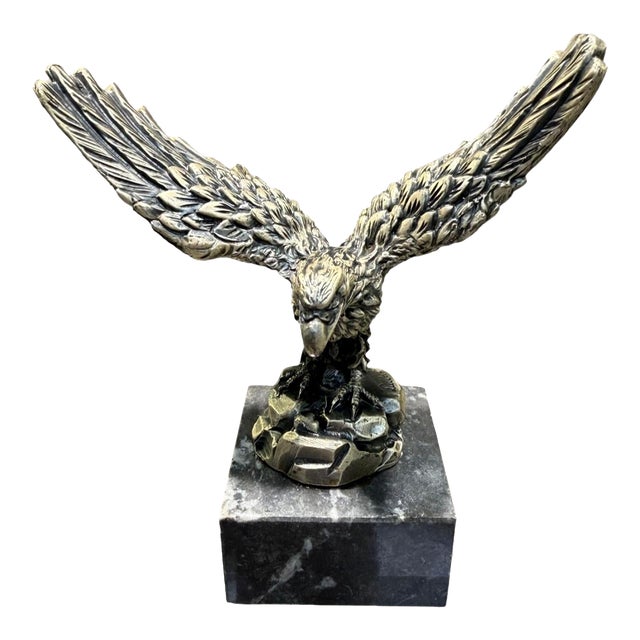 Vintage a Lucchesi Signed Italian Eagle Sculpture Marble Base 6.75" For Sale