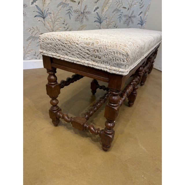 Antique White Newly Upholstered English Bench For Sale - Image 8 of 8