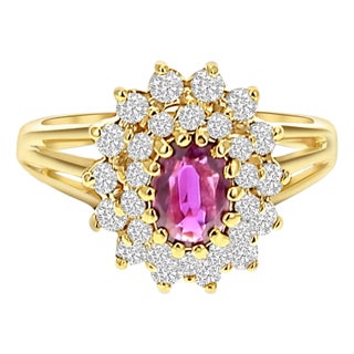 Ruby Diamond Halo Engagement Ring 1.25cttw 14k Yellow Gold, Size 4 For Sale