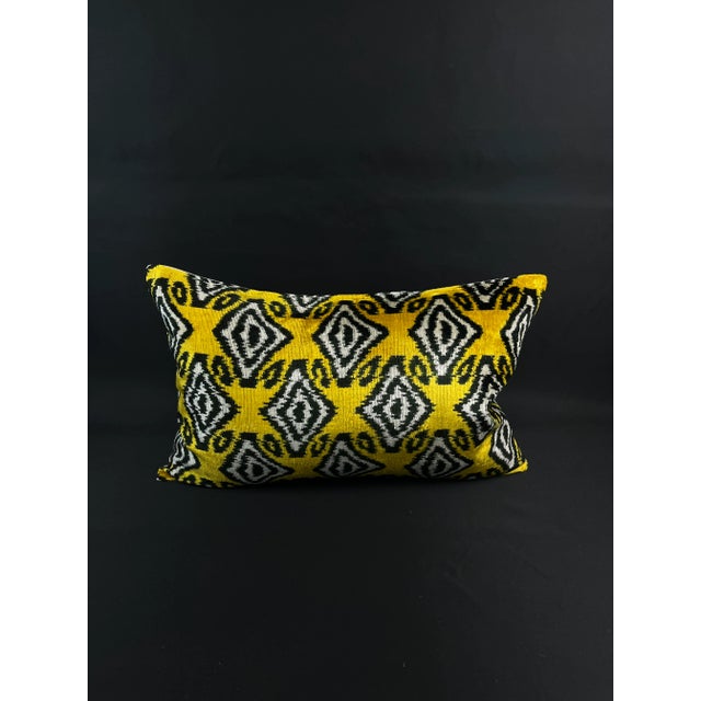 2010s Yellow Velvet Ikat Pillow Cover For Sale - Image 5 of 5