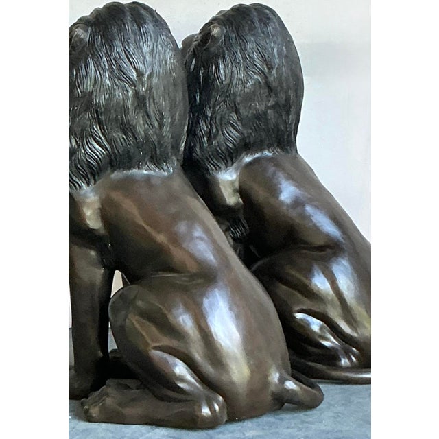 Bronze Early 20th Century Boho Monumental Bronze Lion Statues - A Pair For Sale - Image 8 of 16