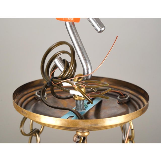 Mid 20th Century Restored Frosted Etched Glass Bowl Brass Chain Pendant Light For Sale - Image 12 of 12