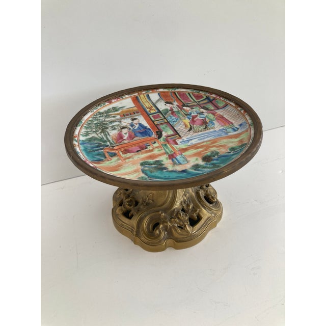 18th Century Rose Medallion Dish With Footed French Louis XV Bronze Base For Sale - Image 9 of 9