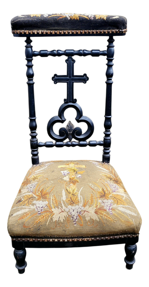 Antique French Prayer Chair with Carved Cross, 1880s