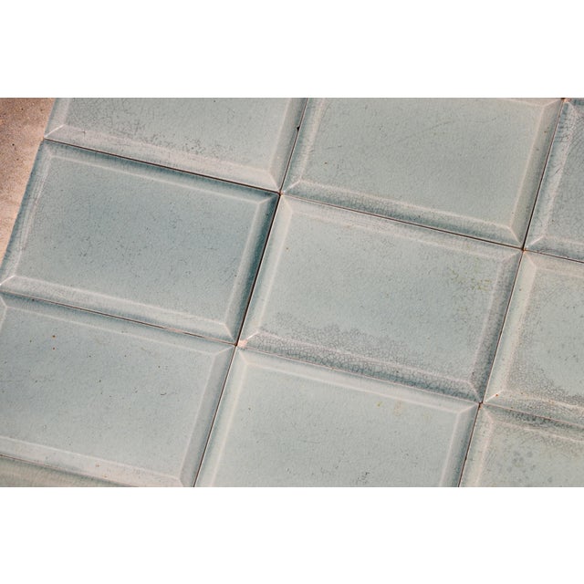 Antique 1920s Portuguese Art Deco Era Relief Tiles Set of 56 in Soft Seafoam Glaze For Sale - Image 16 of 18