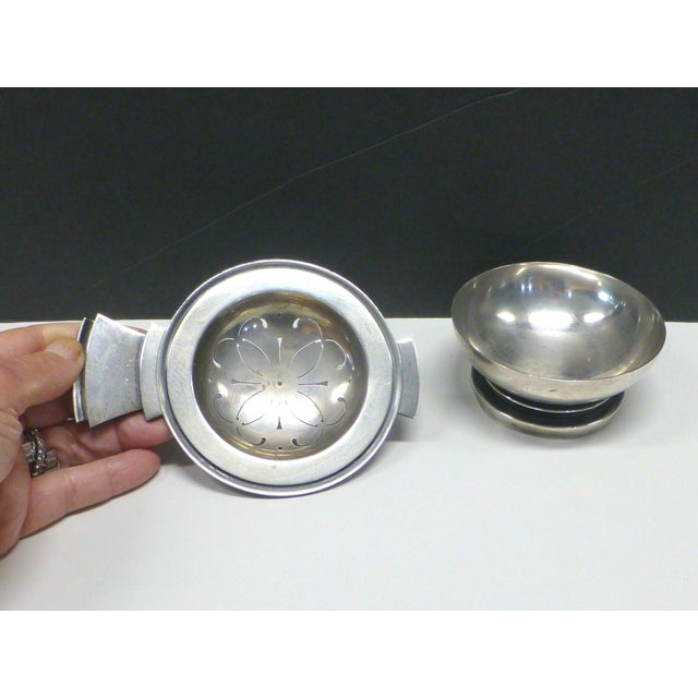 Georg Jensen Pyramid Sterling Silver on Cup Tea Strainer Teaball & Sterling Rest, RARE Vintage Marked with 1920's Jensen...