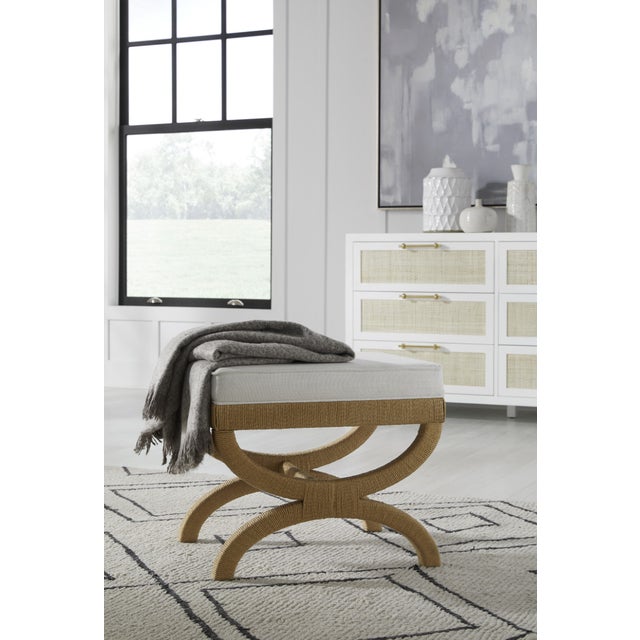 Neoclassical Matthew Izzo Home Xanadu Stool - Neoclassical Natural Rope Stool With White Performance Linen Cushion For Sale - Image 3 of 5