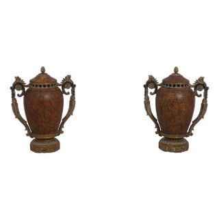 1990s Pair Chinese Style Lidded Decorative Urns For Sale
