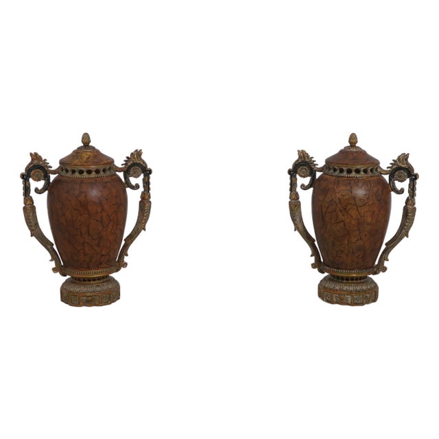 1990s Pair Chinese Style Lidded Decorative Urns For Sale