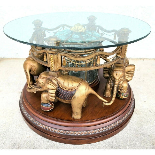 Fun Rotating African Elephant Carousel Glass Top Coffee Cocktail Table