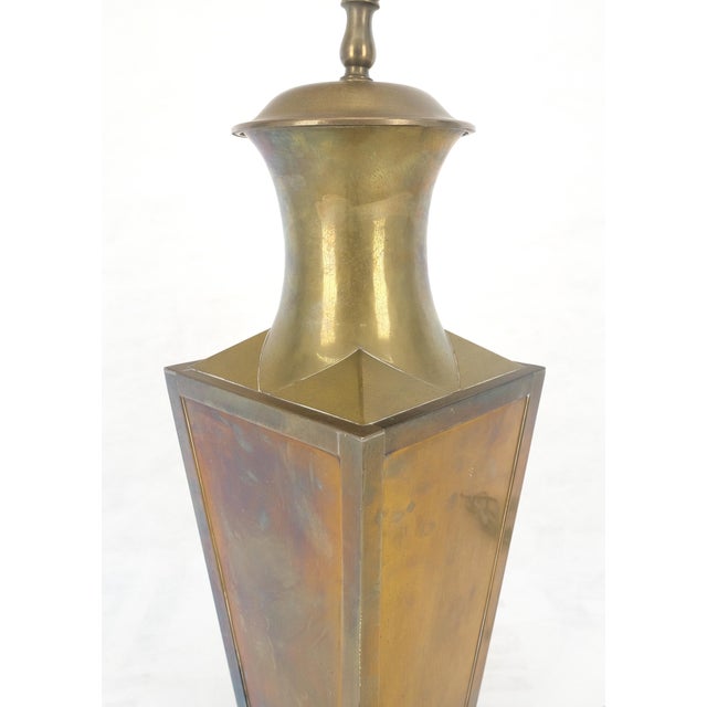 Brass Brass Tin Forged Table Lamp Square Cup Vase Shape MINT For Sale - Image 8 of 11
