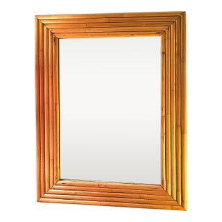 Restored MCM 1948 Five-Strand 40" Rattan Wall Mirror by Tropical Sun Rattan Co For Sale