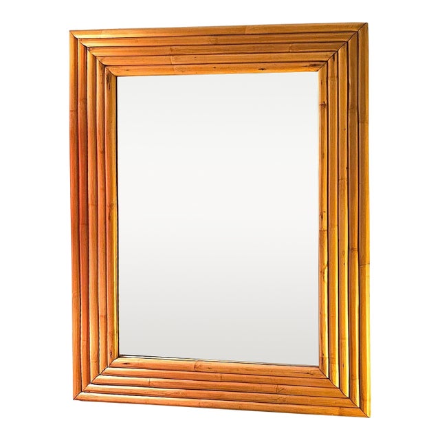 Restored MCM 1948 Five-Strand 40" Rattan Wall Mirror by Tropical Sun Rattan Co For Sale
