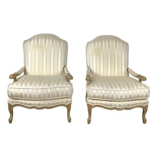 Pair of Louis XV–Style Bergère Armchairs in French Revival Taste For Sale