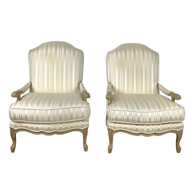 Pair of Louis XV–Style Bergère Armchairs in French Revival Taste For Sale