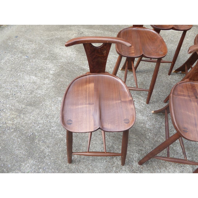 Wood Organic Walnut Counter Stools. Man Cave Boasts. Set of 6 For Sale - Image 7 of 10