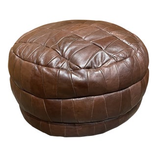 1970s Chocolate Brown Leather Patchwork Ottomon by De Sede For Sale