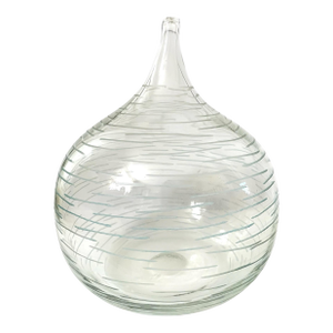 Vintage MCM Belgium Handblown Glass Vase Etched Lines 8.5x10.5”