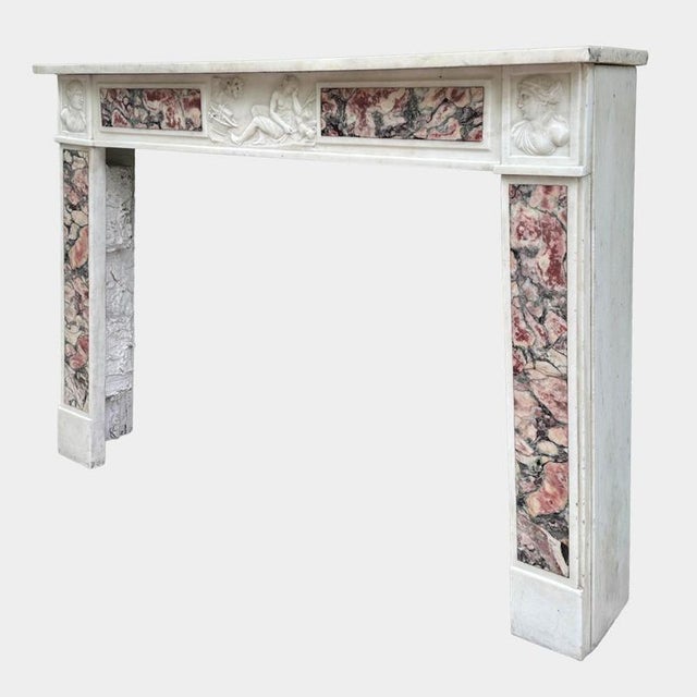 Antique Louis XVI White and Breccia Marble Fireplace Mantel, 1790 For Sale - Image 3 of 12
