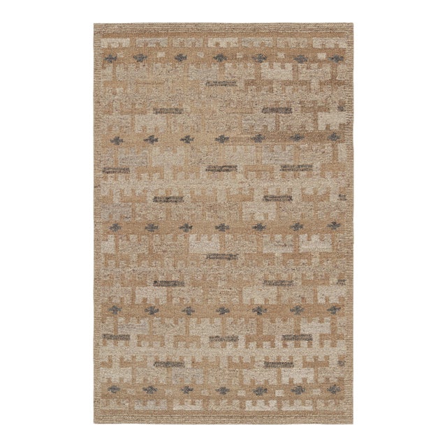 Rug & Kilim’s Scandinavian Style Rug in Beige-Brown Geometric Patterns - 5x7 For Sale