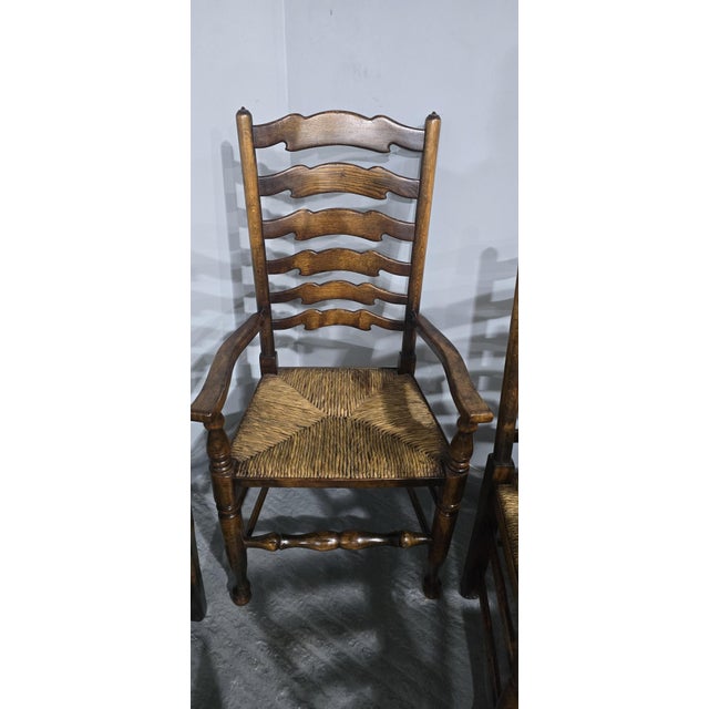 Vintage Lancashire Oak Dining Chairs with Ladder Back, 1920, Set of 12 For Sale - Image 12 of 16