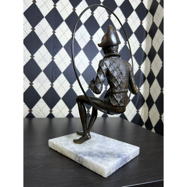 Signed Gustavo Gutierrez Bronze Harlequin Musician Sculpture on Marble Base, Edition 7/10 For Sale - Image 13 of 18