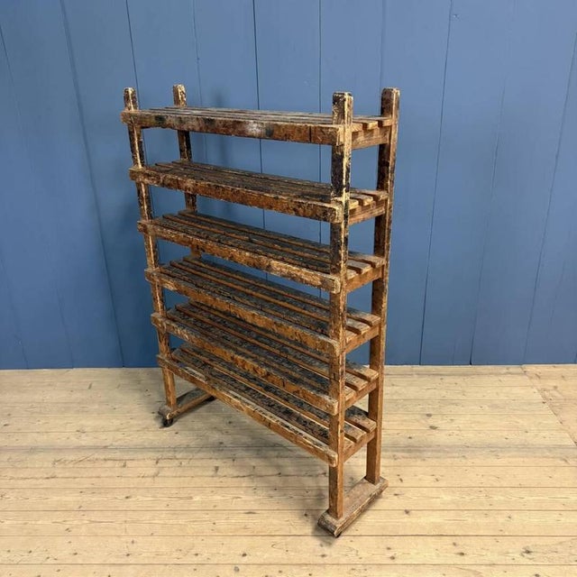 Wooden Workshop Rack with Cast Iron Wheels For Sale - Image 4 of 18