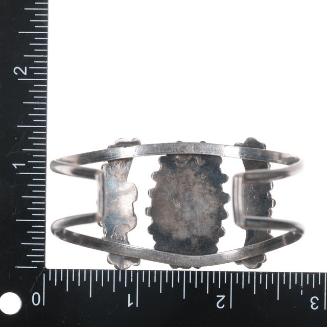 Silver 6 5/8" 50's-60's Zuni silver turquoise cluster cuff bracelet For Sale - Image 8 of 10